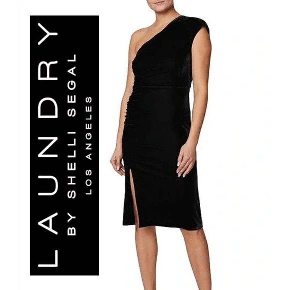 LAUNDRY BY SHELLI SEGAL Velvet One Shoulder Side Slit Dress NWT MSRP $168